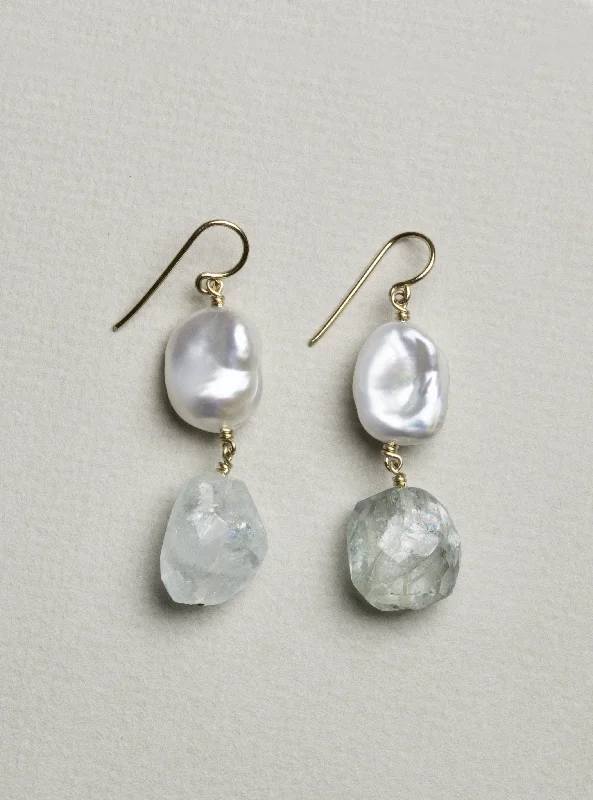 Timeless Earrings for Special Occasions-Baroque Pearl and Aquamarine Drop Earrings