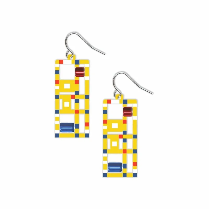 Handmade Earrings for Gift Ideas-Mondrian 'Broadway Boogie Woogie' Earrings