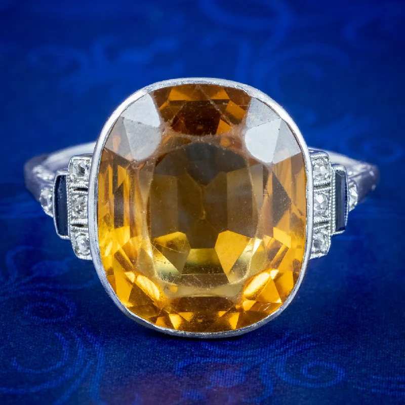 Simple Wedding Ring for Men and Women-Art Deco Citrine Sapphire Diamond Ring 8ct Citrine