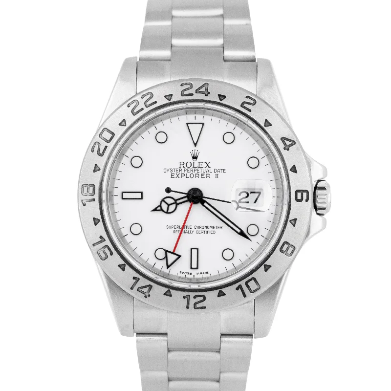 Elegant Watches for Brides-Rolex Explorer II Polar White SEL 40mm NO-HOLES GMT Stainless Steel Watch 16570T