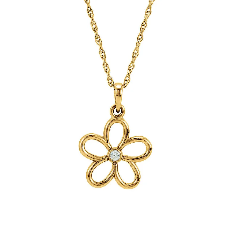 Vintage Style Chain Necklace-Diamond Accent 12mm Flower Necklace in 14k Yellow Gold, 18 Inch