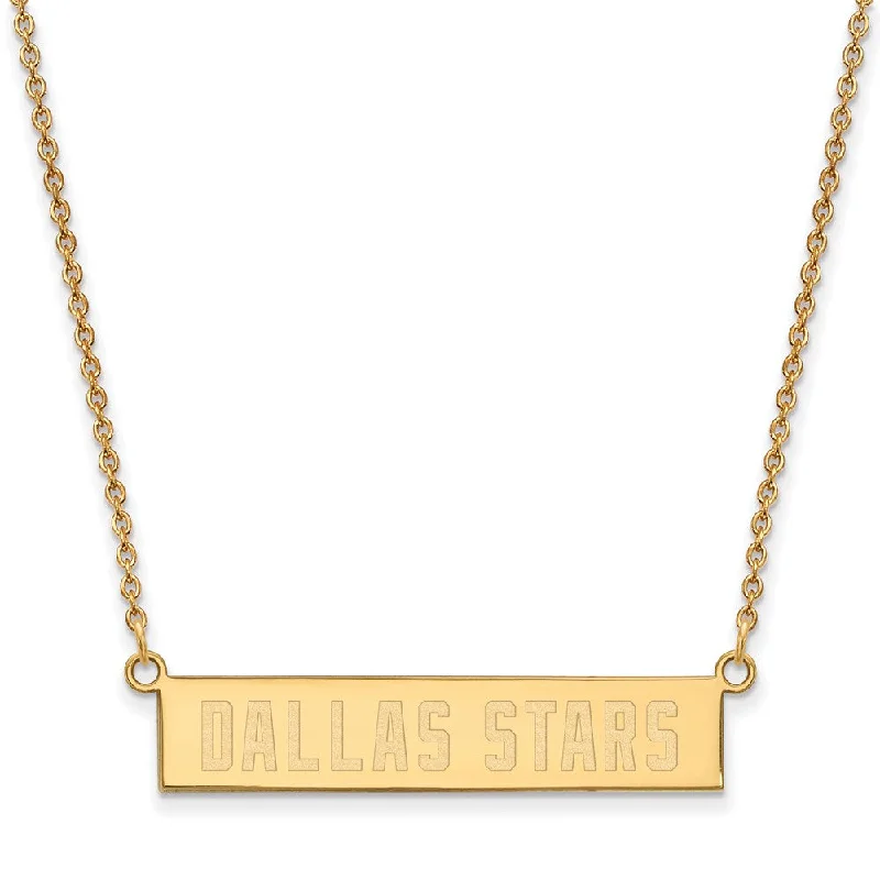 Bold Fashion Necklace for Evening Events-SS 14k Yellow Gold Plated NHL Dallas Stars Small Bar Necklace, 18 Inch