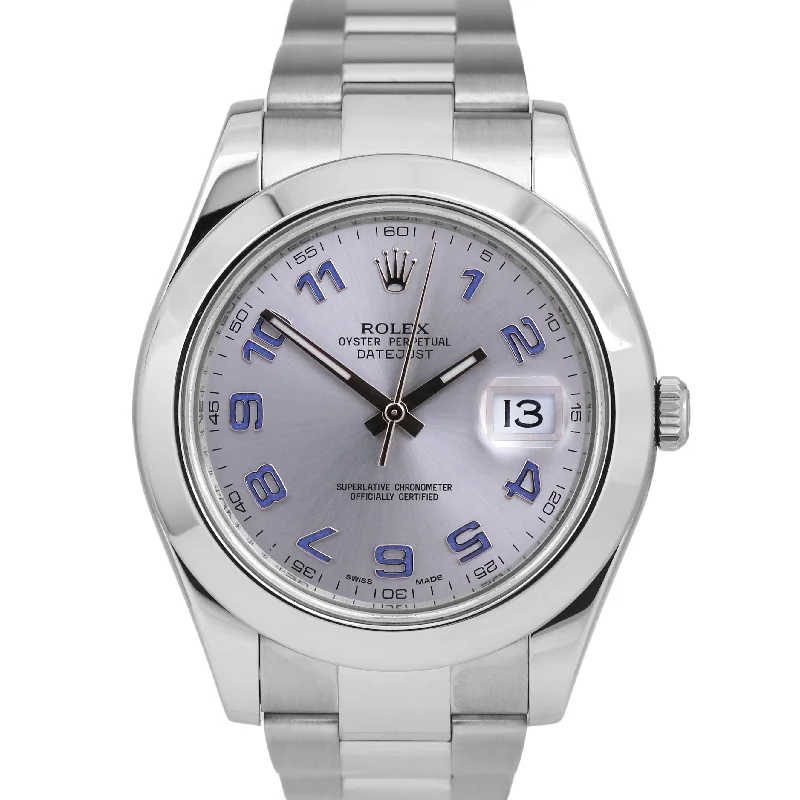 Women's Sport Watches for Running and Fitness-Rolex DateJust II 41mm SILVER ARABIC Blue Smooth Stainless Steel Oyster 116300