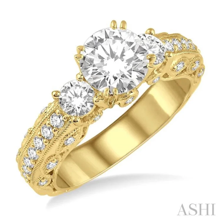 Gold Promise Ring for Engagement-3/4 Ctw Diamond Semi-Mount Engagement Ring in 14K Yellow Gold