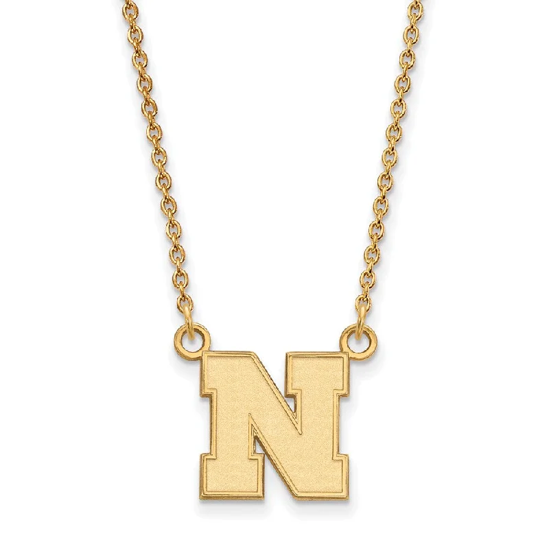 Unique Pendant Necklace for Casual Wear-14k Gold Plated Silver U of Nebraska Small Initial N Pendant Necklace