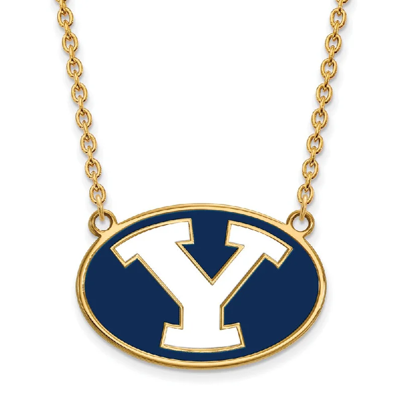 Personalized Name Pendant Necklace-14k Gold Plated Silver Brigham Young U Large Enamel 'Y' Necklace