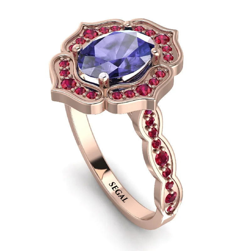 Trendy Gold Ring for Fashion-Decorated Halo Oval Tanzanite Engagement Ring - Faith No. 211