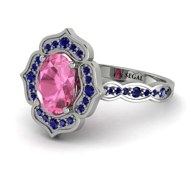 Modern Wedding Ring Set for Women-Decorated Halo Oval Pink Moissanite Engagement Ring - Faith No. 815