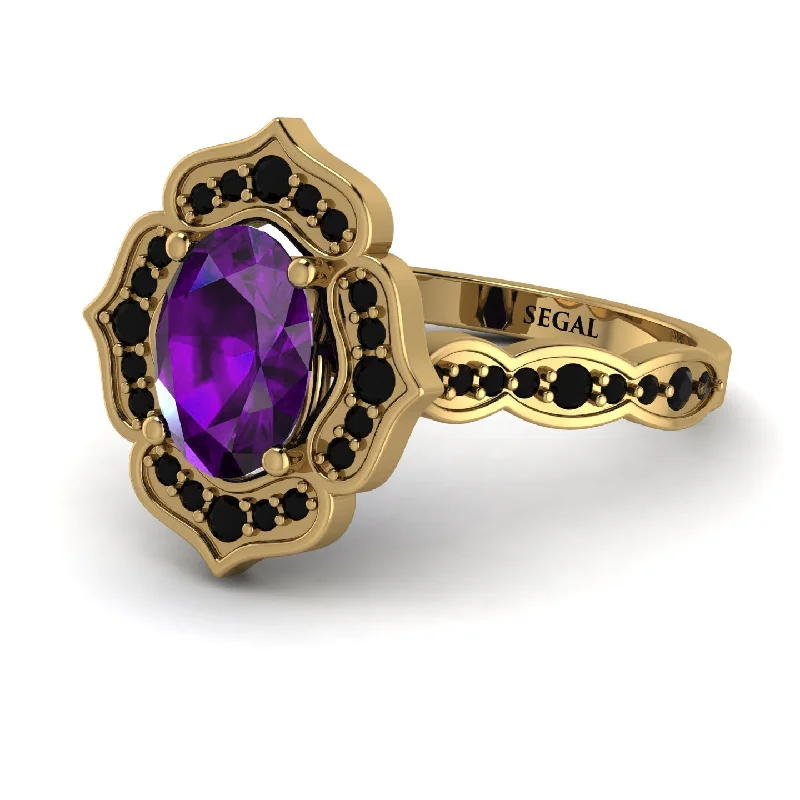 Rose Gold Ring for Stylish Women-Decorated Halo Oval Amethyst Engagement Ring - Faith No. 307