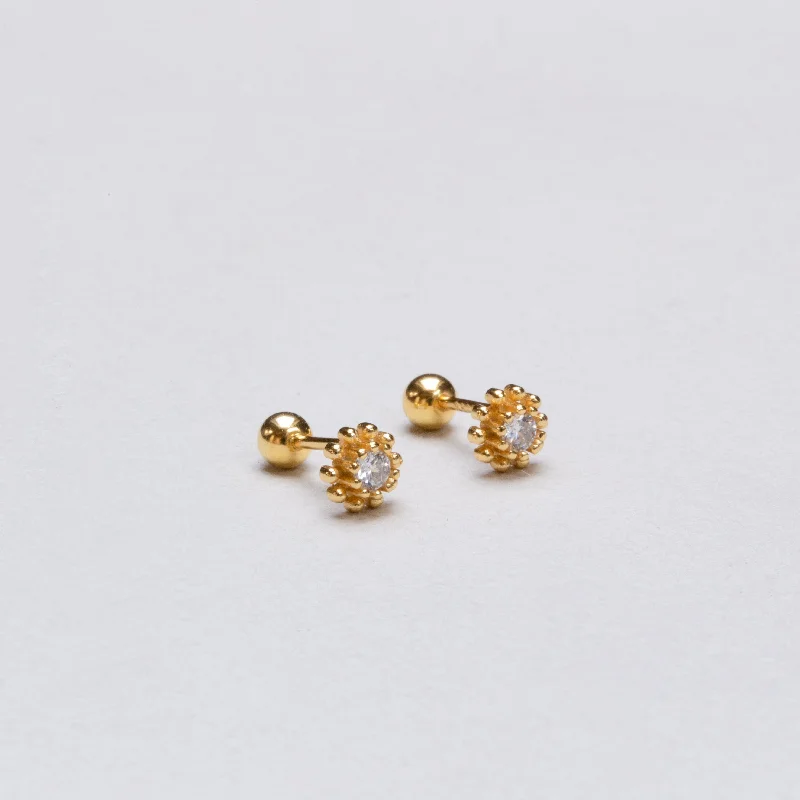 Handmade Earrings for Gifts-Gold-plated Bead Flower Stud Cartilage Earrings with Cubic Zirconia