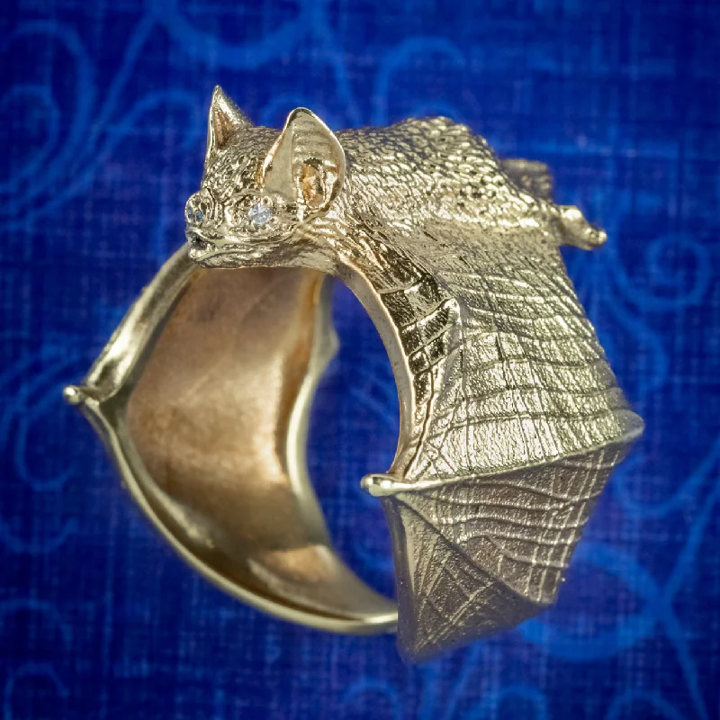 Rose Gold Engagement Ring-Victorian Style Diamond Bat Ring Sterling Silver 18ct Gold Gilt