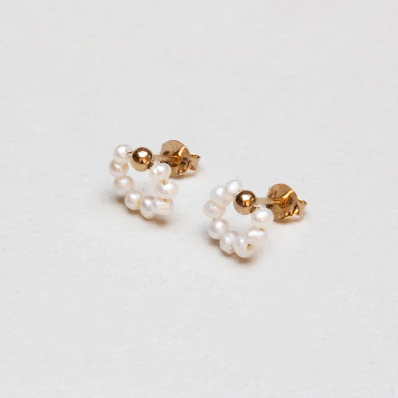 Simple Silver Earrings for Casual Style-Gold-plated Flower Stud Earrings with Fresh Water Pearls