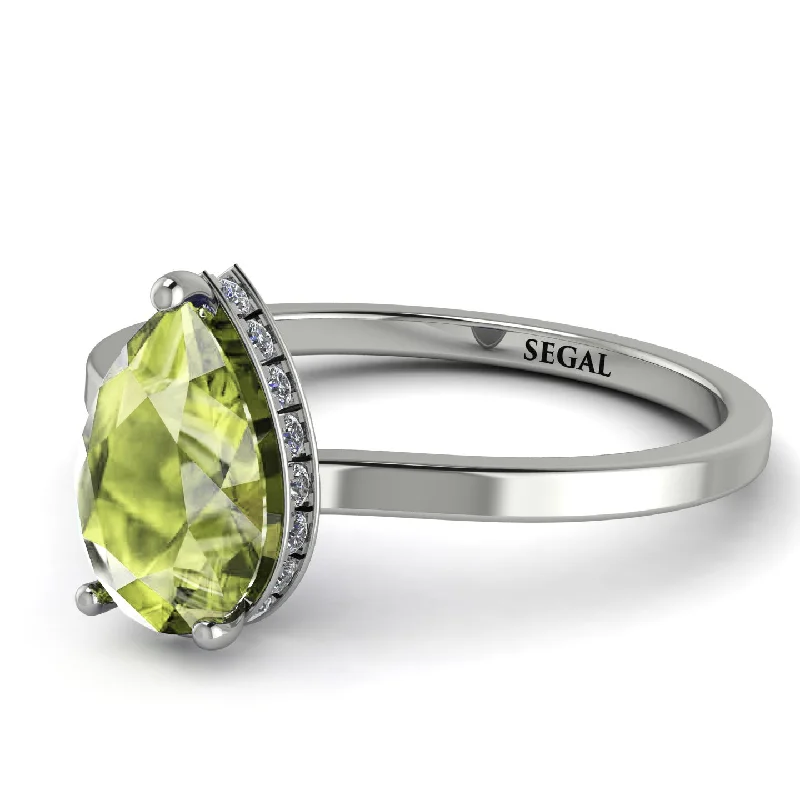 Classic Ruby Ring for Engagement-Hidden Halo Pear Peridot Engagement Ring - Mary No. 703