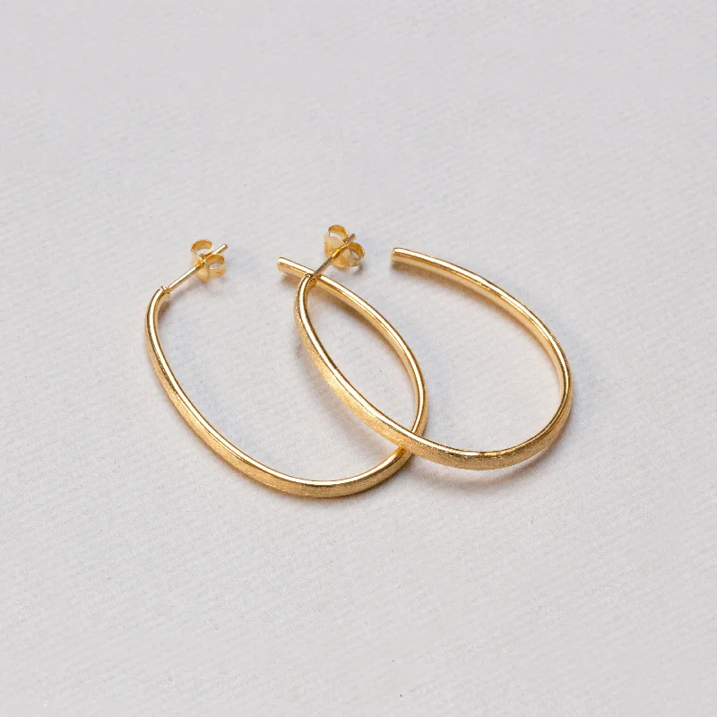 Dangle Earrings for Women-Textured Gold Oval Stud Hoop Earrings