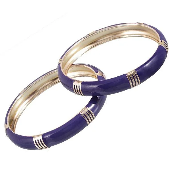 Dazzling Silver Bangles for Bridal Look-Kriaa Purple Enamel Gold Plated Set of 2 Bangles