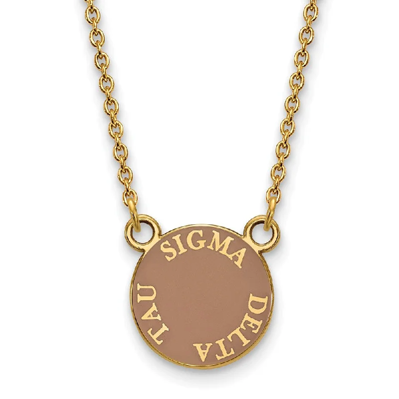 Gold Heart Necklace for Gifts-14K Plated Silver Sigma Delta Tau Small Enamel Disc Necklace