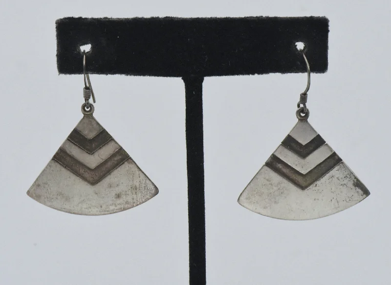 Gold Earrings for Formal Occasions-Vintage Sterling Silver Triangular Dangle Earrings