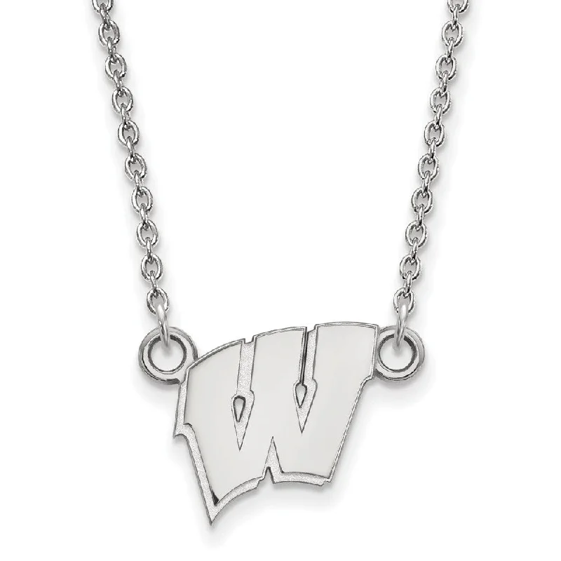 Choker Necklace with Charm-14k White Gold U of Wisconsin Small Initial W Pendant Necklace