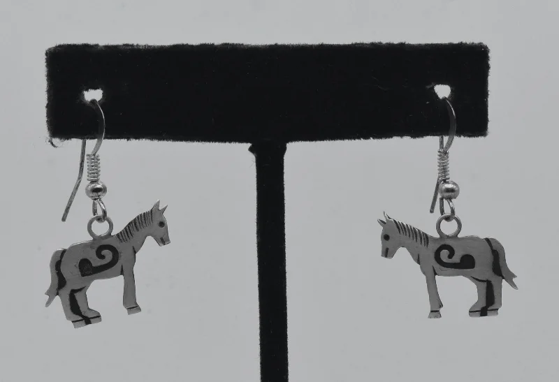 Elegant Drop Earrings for Weddings-Vintage Sterling Silver Southwestern Horse Earrings