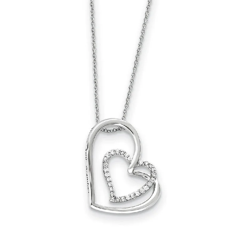 Beautiful Gold Necklace for Gifts-Rhodium Plated Sterling Silver & CZ Thank You Grandma Necklace, 18 In.