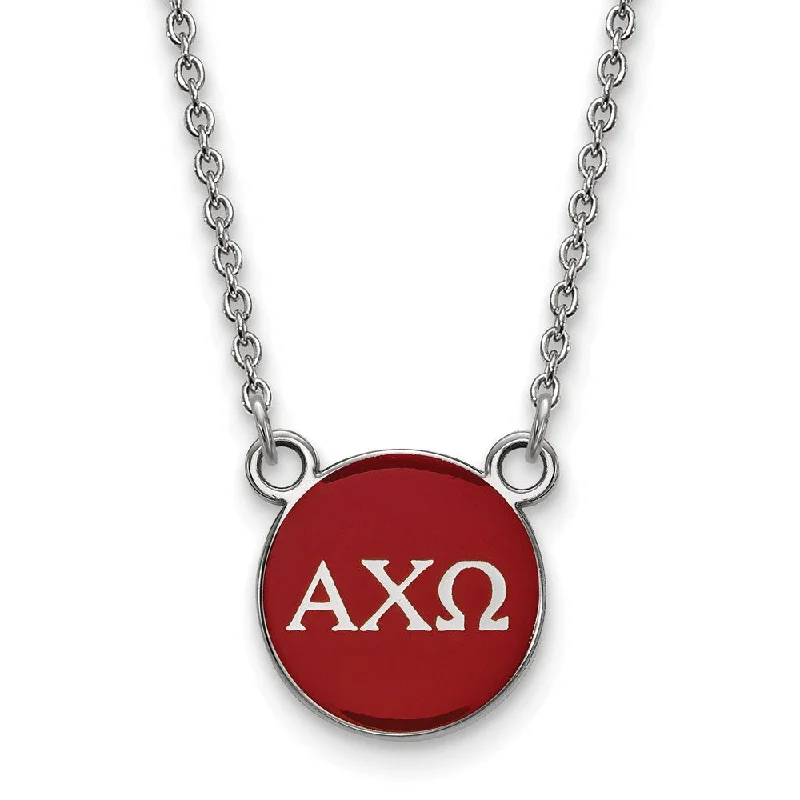 Gold and Silver Necklace for Casual Looks-Sterling Silver Alpha Chi Omega Small Red Enamel Disc Necklace