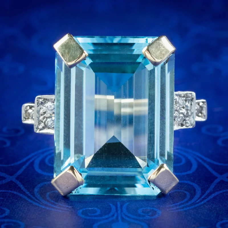 Vintage Engagement Ring for Special Day-Art Deco Style Blue Topaz Diamond Cocktail Ring 26ct Topaz