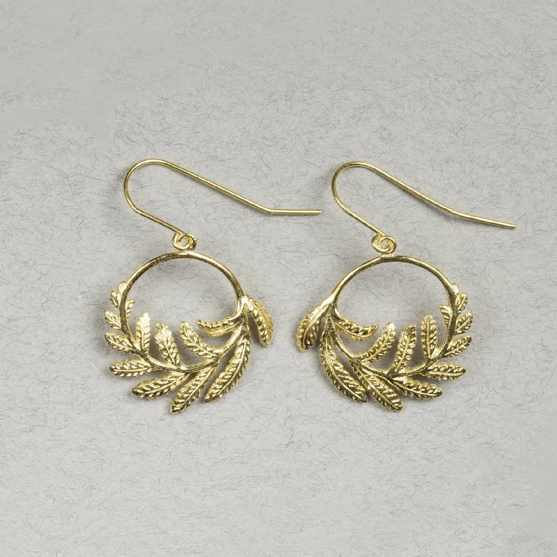 Timeless Pearl Earrings for Wedding Look-Gold Fern Drop Earrings