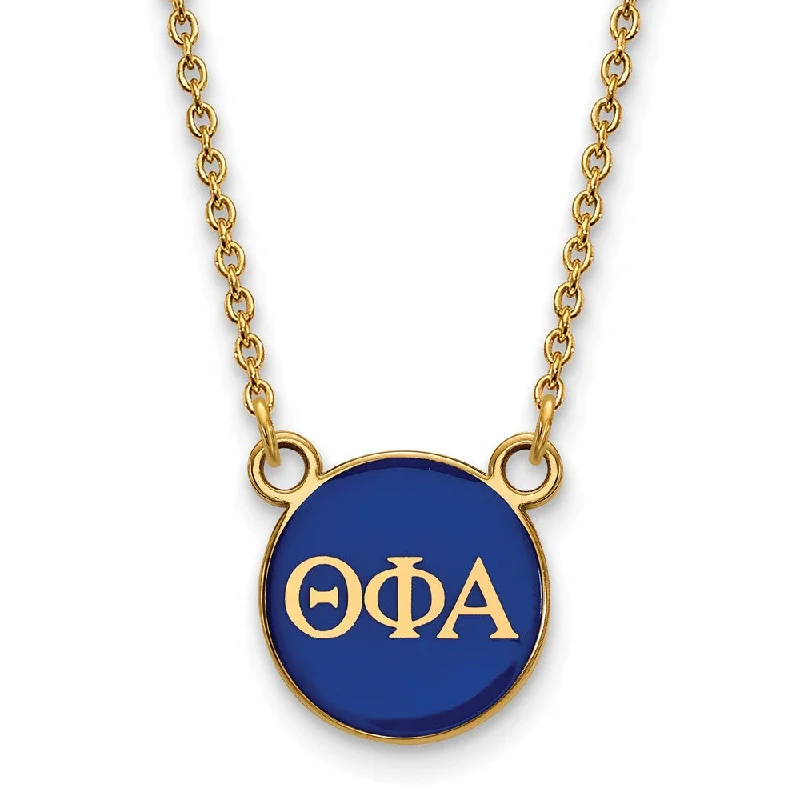 Modern Necklace for Evening Outfits-14K Plated Silver Theta Phi Alpha Small Blue Enamel Disc Necklace