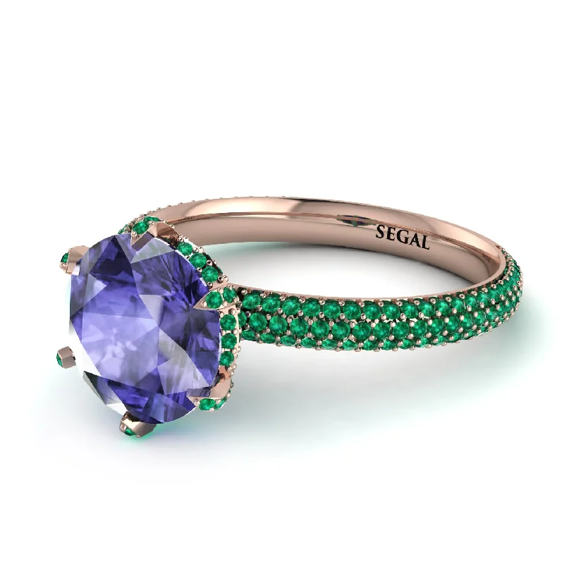 Simple Gold Band Ring-Hidden Halo Round Tanzanite Engagement Ring - Ashley No. 205