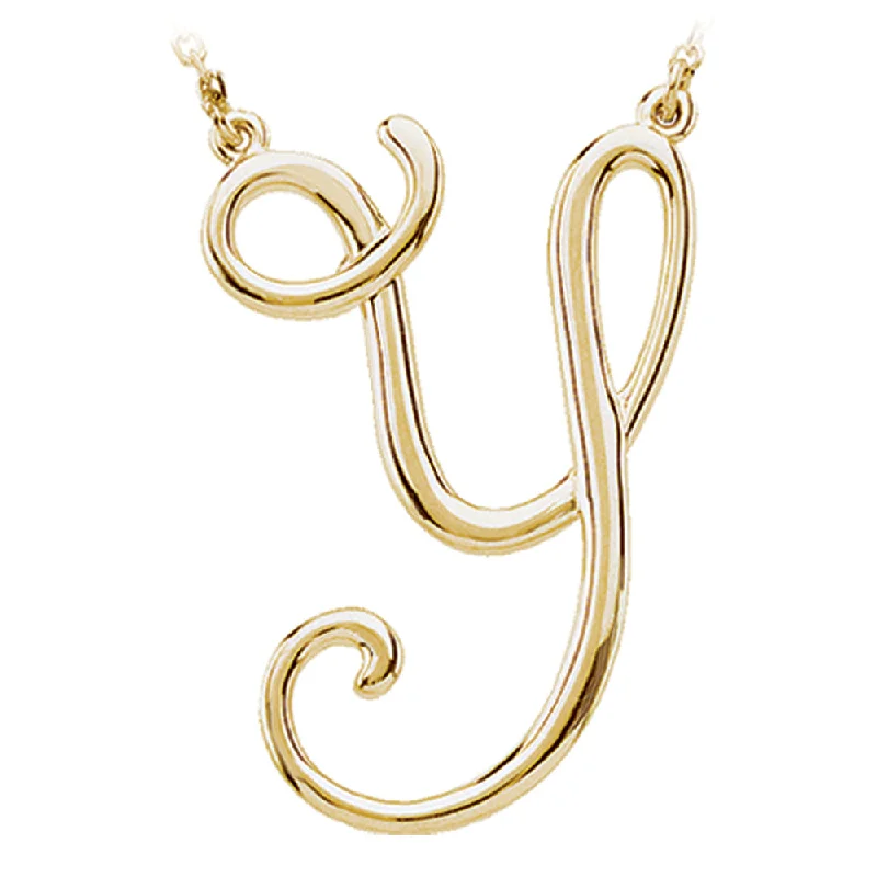 Gold and Silver Necklace for Casual Looks-14k Yellow Gold, Olivia Collection, Medium Script Initial Y Necklace