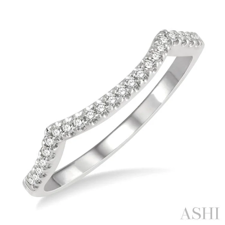 Elegant Silver Engagement Ring-1/8 ctw Curved Round Cut Diamond Wedding Band in 14K White Gold