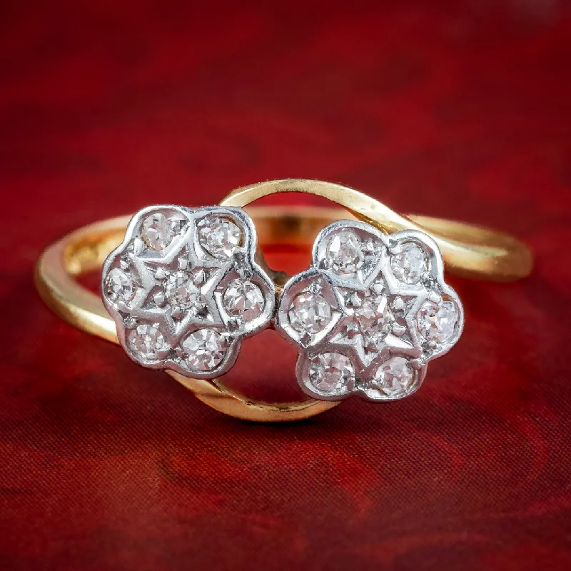 Simple Wedding Ring for Men and Women-Antique Edwardian Diamond Toi Et Moi Flower Ring Dated 1915