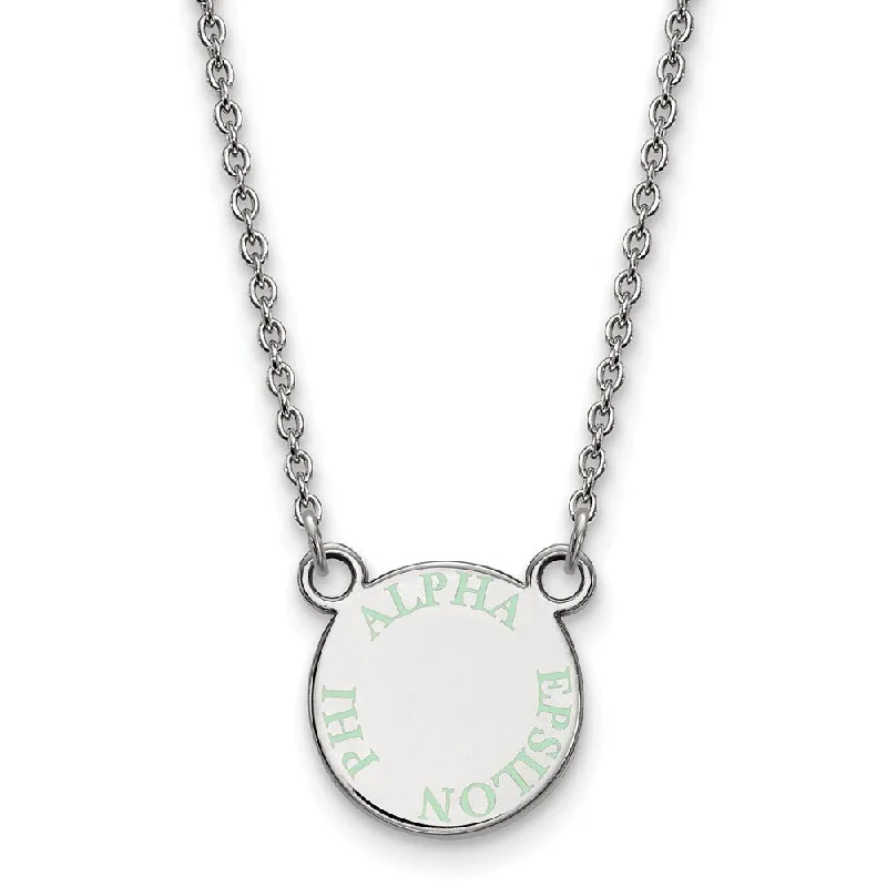 Vintage Style Chain Necklace-Sterling Silver Alpha Epsilon Phi XS (Tiny) Lt Green Enamel Necklace