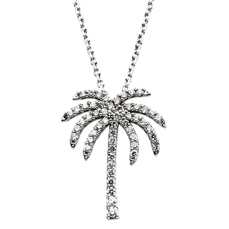 Silver Necklace for Everyday Wear-1/3 cttw Diamond Palm Tree Necklace in 14k White Gold