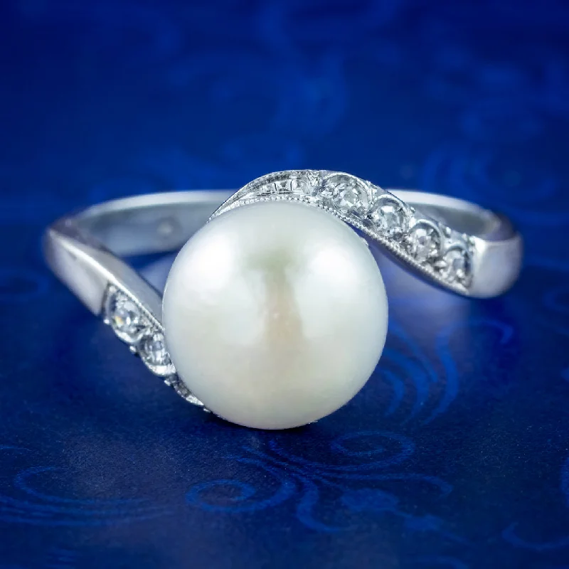 Classic Men’s Wedding Ring with Engraving-Vintage Pearl Diamond Solitaire Twist Ring