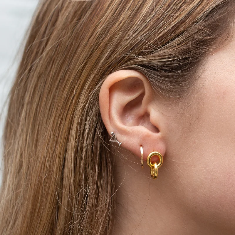 Gold Hoop Earrings-Double Circle Drop Stud Earrings