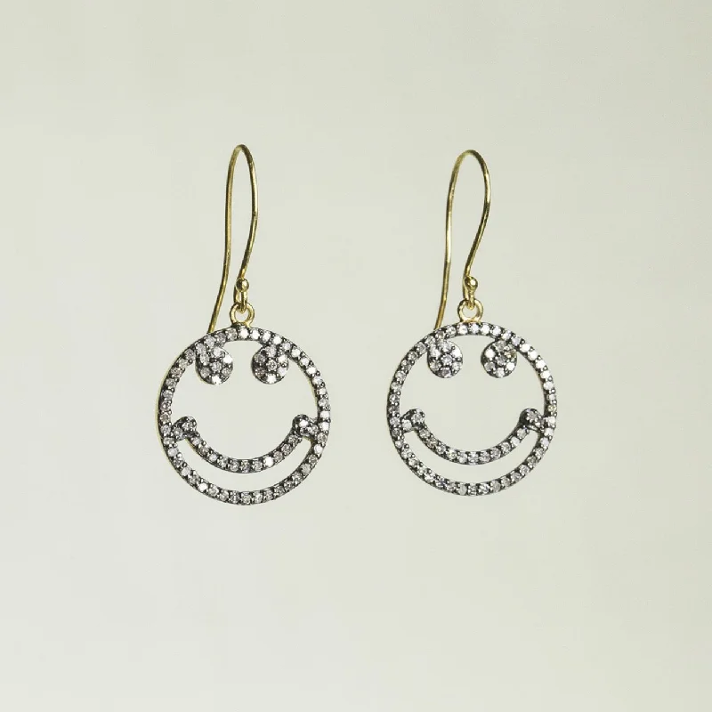 Classic Pearl Earrings for Brides-Diamond Smiley Face Drop Earrings