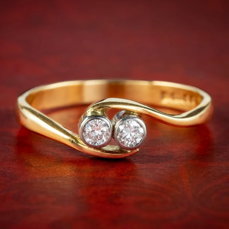 Stylish Wedding Ring Set for Couples-Vintage Diamond Toi Et Moi Twist Ring 0.20ct Total Dated 1989