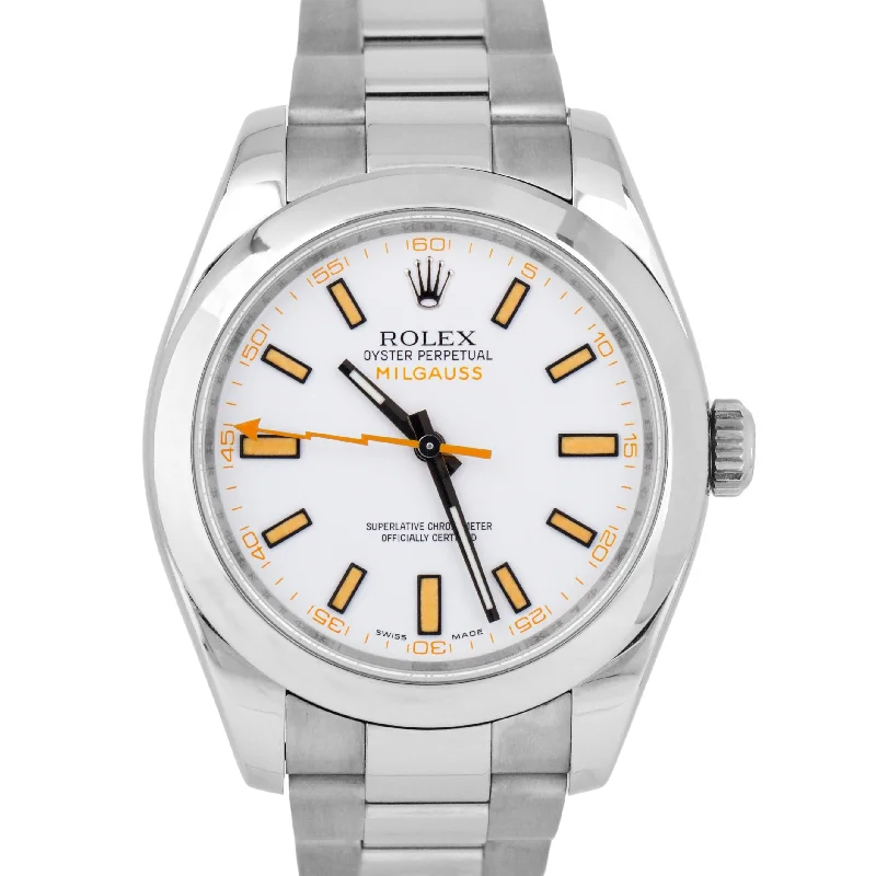 Luxury Watches for Corporate Gifting-MINT Rolex Milgauss White Anti-Magnetic Oyster Stainless Steel 40mm Watch 116400