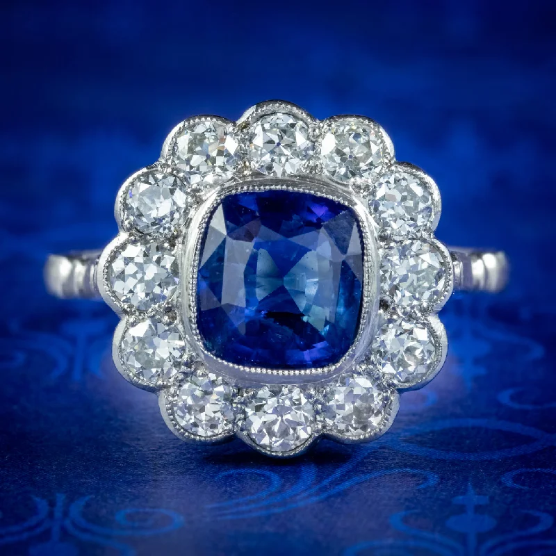 Elegant Gold Ring for Brides-Edwardian Style Sapphire Diamond Cluster Ring 2ct Sapphire