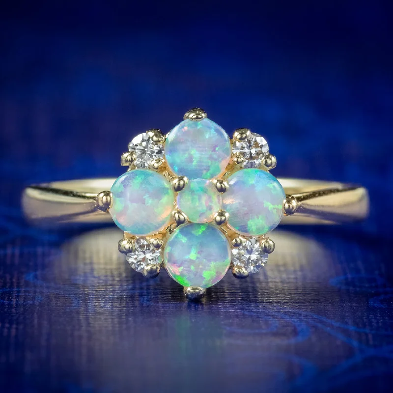 Stackable Silver Rings for Fashion-Victorian Style Opal Diamond Cluster Ring