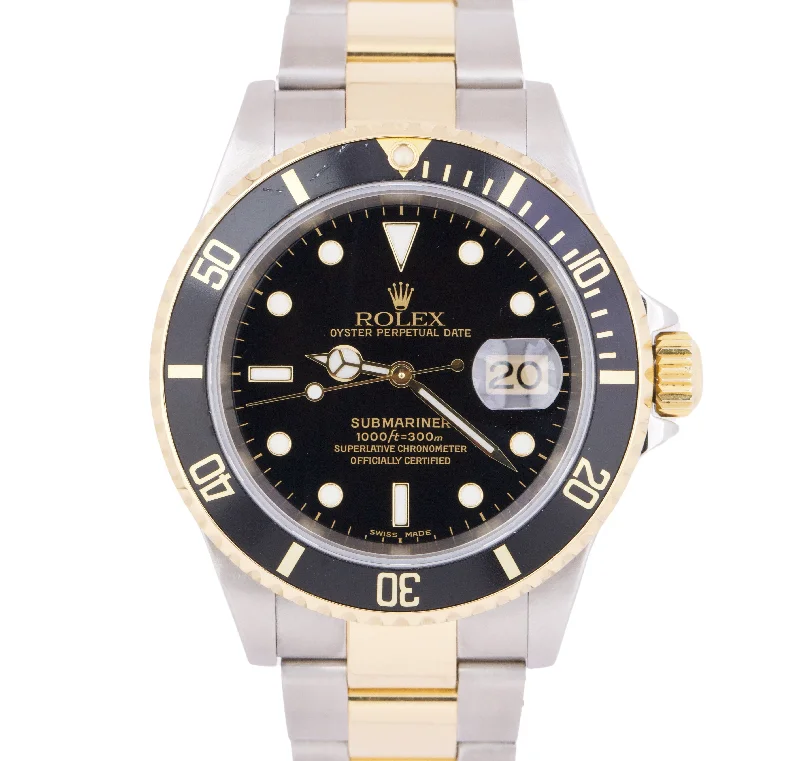 Eco-Friendly Solar Watches for Women-Rolex Submariner Date 40mm Black Two-Tone 18K Gold NO-HOLES Steel 16613 Watch