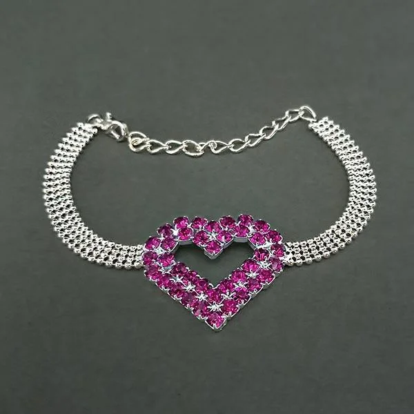 Custom Bangles with Personalized Charms-Urthn Purple Austrian Stone Heart Shaped Silver Plated Bracelet