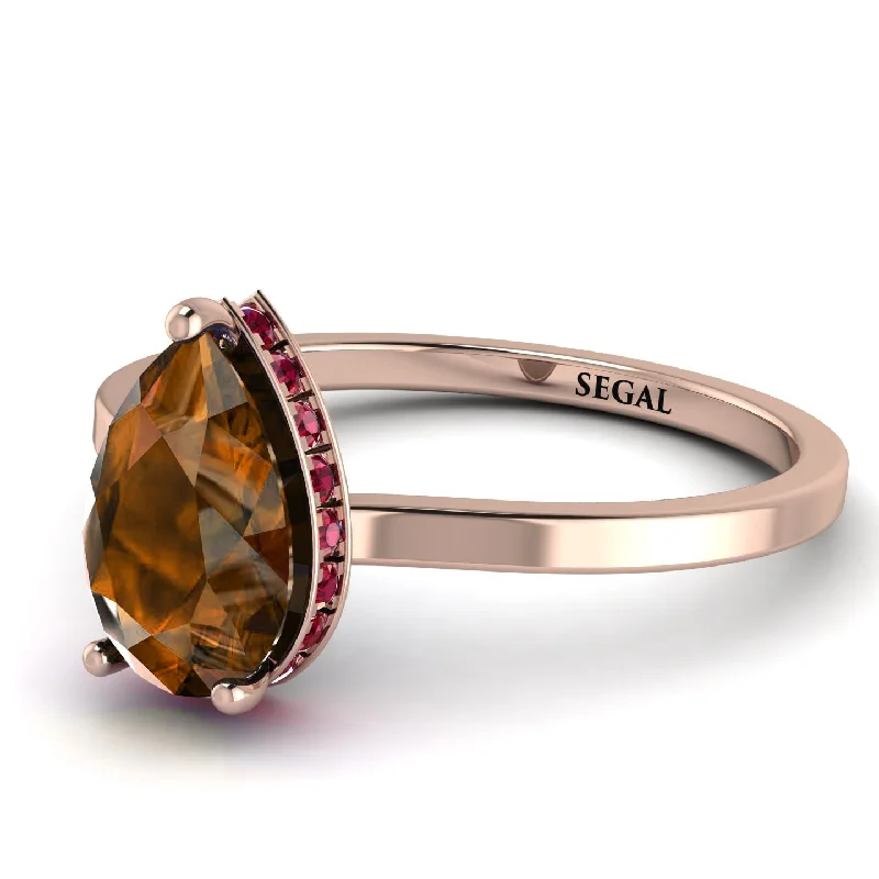 Elegant Rose Gold Ring-Hidden Halo Pear Brown Diamond Engagement Ring - Mary No. 1111