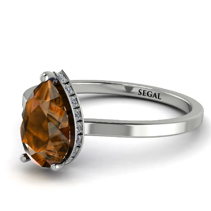 Classic Gold Wedding Ring-Hidden Halo Pear Brown Diamond Engagement Ring - Mary No. 1103