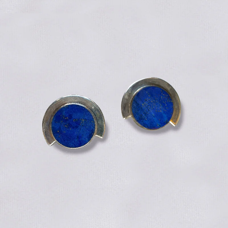 Pearl Earrings for Weddings-Silver Stud Earrings with Lapis