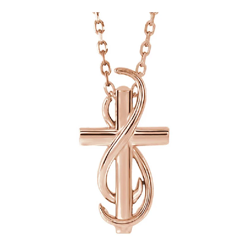 Black Necklace for Fashionable Women-14k White, Yellow or Rose Gold Infinity Cross Necklace, 16-18 Inch