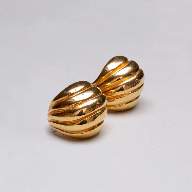 Vintage Style Earrings-Vintage Gold Ridged Clip-on Earrings