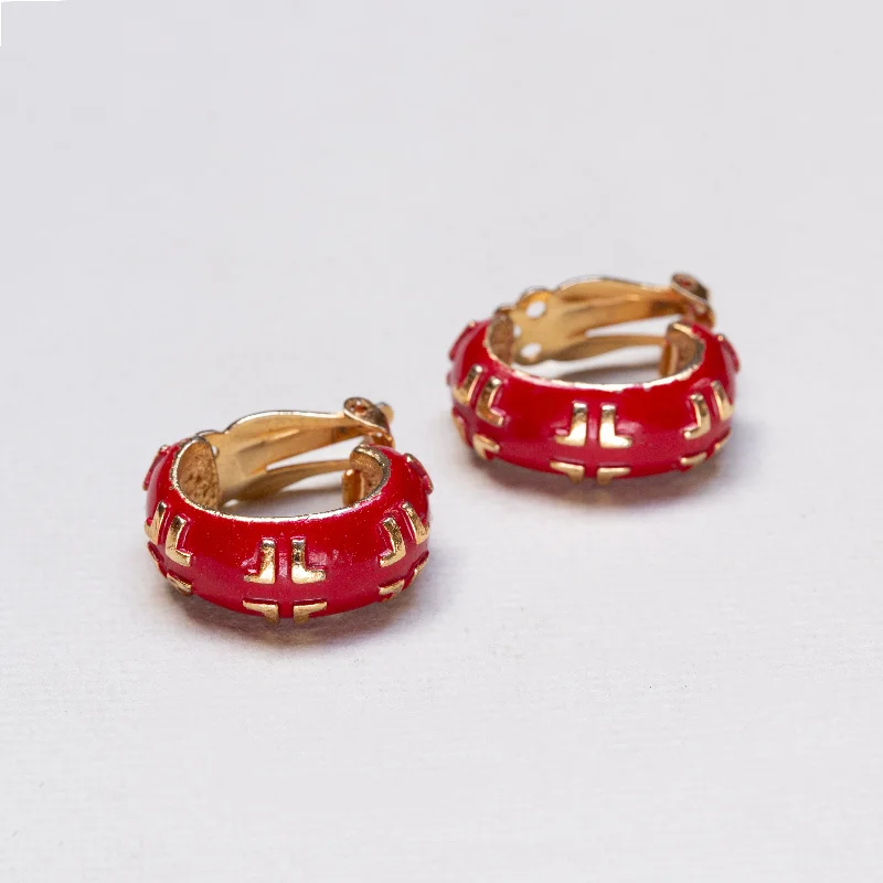 Fashion Earrings for Casual Wear-Vintage Lanvin Red Enamel and Gold Clip-on Earrings