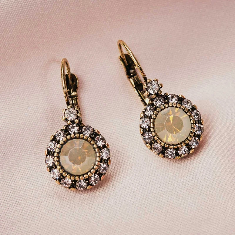 Elegant Earrings for Bridal Shower-Stone Drop Earrings: French Clip Sand Opal Stone Drop Earrings